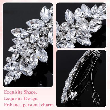 Sparkly Silver Rhinestone Hair Clips for Women - Crystal Flower Barrettes for Wedding, Prom & Special Occasions