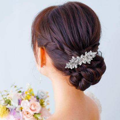 Sparkly Silver Rhinestone Hair Clips for Women - Crystal Flower Barrettes for Wedding, Prom & Special Occasions