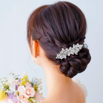 Sparkly Silver Rhinestone Hair Clips for Women - Crystal Flower Barrettes for Wedding, Prom & Special Occasions