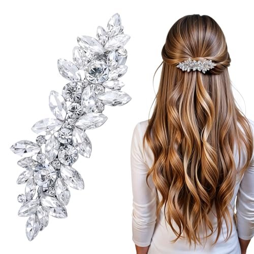 Sparkly Silver Rhinestone Hair Clips for Women - Crystal Flower Barrettes for Wedding, Prom & Special Occasions - görsel 1