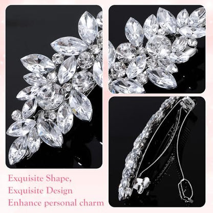 Sparkly Silver Rhinestone Hair Clips for Women - Crystal Flower Barrettes for Wedding, Prom & Special Occasions