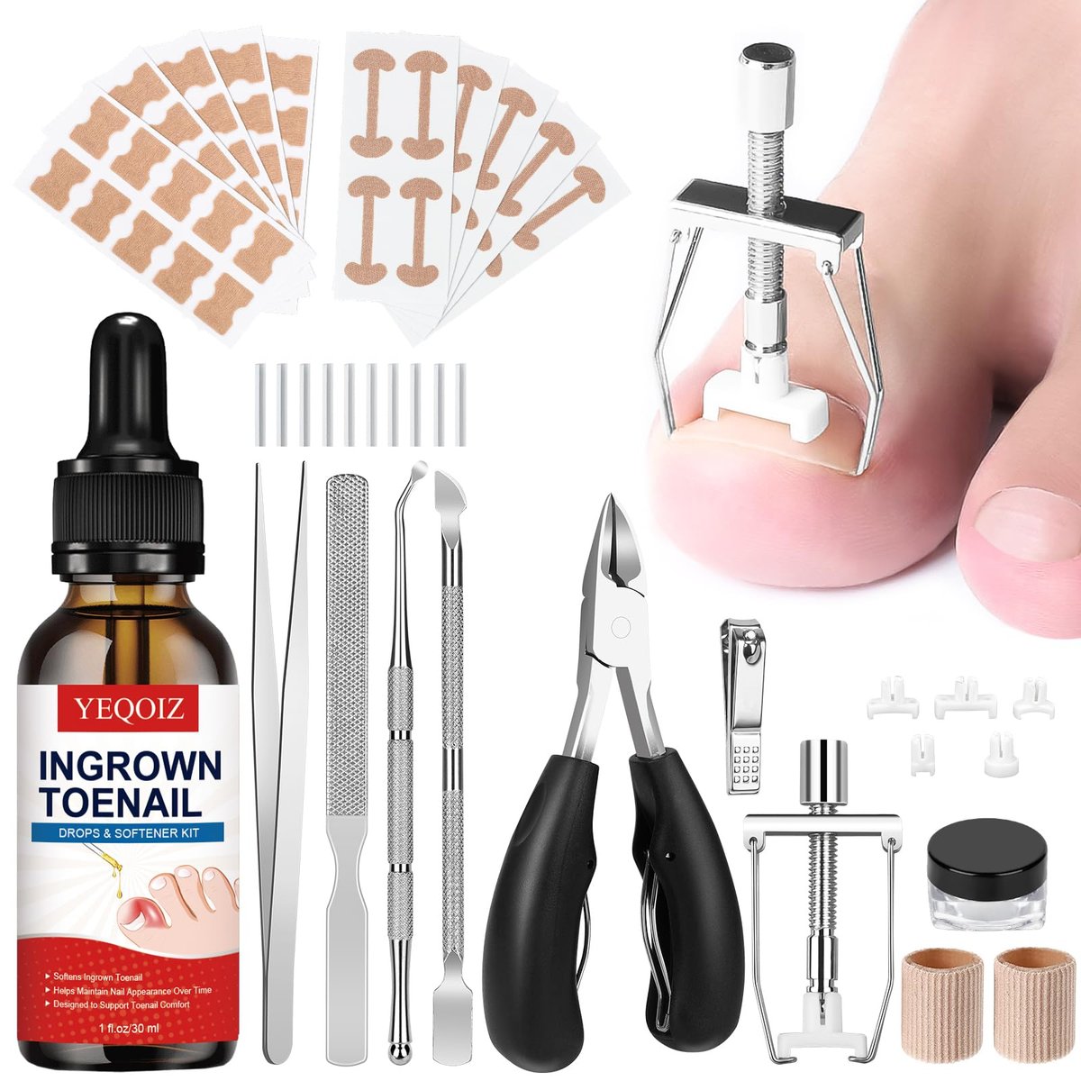 Ingrown Toenail Removal Kit – Complete Tool Set with Corrector, Drops, Patches, Clipper & File | YEQOIZ Avelisse