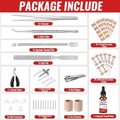 Ingrown Toenail Removal Kit – Complete Tool Set with Corrector, Drops, Patches, Clipper & File | YEQOIZ Avelisse