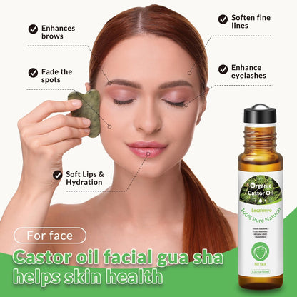 Leczhmyo Organic Castor Oil Roll on for Belly, Face, Body, Under Eyes – Certified Organic, Cold Pressed, Hexane Free, Unrefined – 3 Glass Bottle Pure Roller Ball Castor Oil to Moisturize Skin, Lips