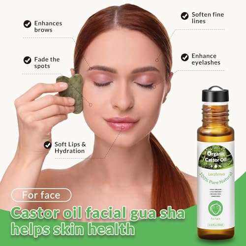 Leczhmyo Organic Castor Oil Roll on for Belly, Face, Body, Under Eyes – Certified Organic, Cold Pressed, Hexane Free, Unrefined – 3 Glass Bottle Pure Roller Ball Castor Oil to Moisturize Skin, Lips - görsel 7