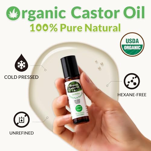 Leczhmyo Organic Castor Oil Roll on for Belly, Face, Body, Under Eyes – Certified Organic, Cold Pressed, Hexane Free, Unrefined – 3 Glass Bottle Pure Roller Ball Castor Oil to Moisturize Skin, Lips - görsel 11