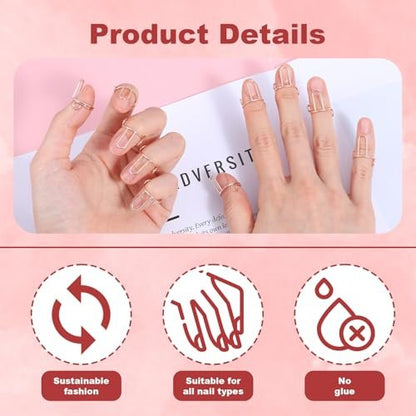 Tyqour 10-Piece Rose Gold Wudu Nail Rings with Attached Nails - Adjustable Metal Fingernail Rings for Women, Reusable Detachable Nail Art Set Avelisse