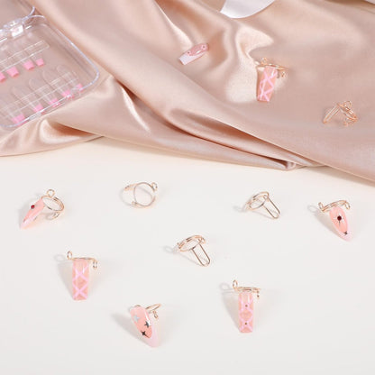 Tyqour 10-Piece Rose Gold Wudu Nail Rings with Attached Nails - Adjustable Metal Fingernail Rings for Women, Reusable Detachable Nail Art Set Avelisse
