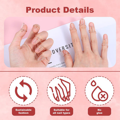 Tyqour 10-Piece Rose Gold Wudu Nail Rings with Attached Nails - Adjustable Metal Fingernail Rings for Women, Reusable Detachable Nail Art Set Avelisse