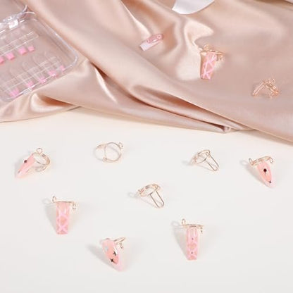 Tyqour 10-Piece Rose Gold Wudu Nail Rings with Attached Nails - Adjustable Metal Fingernail Rings for Women, Reusable Detachable Nail Art Set Avelisse