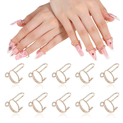 Tyqour 10-Piece Rose Gold Wudu Nail Rings with Attached Nails - Adjustable Metal Fingernail Rings for Women, Reusable Detachable Nail Art Set Avelisse