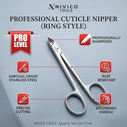 Nivico Tools Premium Cuticle Nipper – Professional Surgical Stainless Steel Cuticle Trimmer & Hangnail Clipper with Ring Handle for Manicure & Pedicure