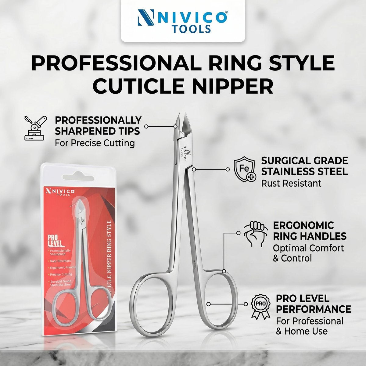 Nivico Tools Premium Cuticle Nipper – Professional Surgical Stainless Steel Cuticle Trimmer & Hangnail Clipper with Ring Handle for Manicure & Pedicure - görsel 11
