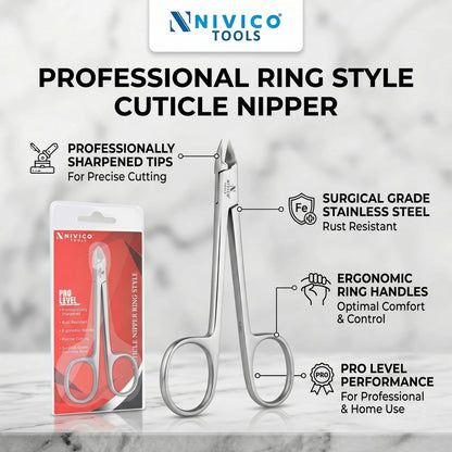 Nivico Tools Premium Cuticle Nipper – Professional Surgical Stainless Steel Cuticle Trimmer & Hangnail Clipper with Ring Handle for Manicure & Pedicure