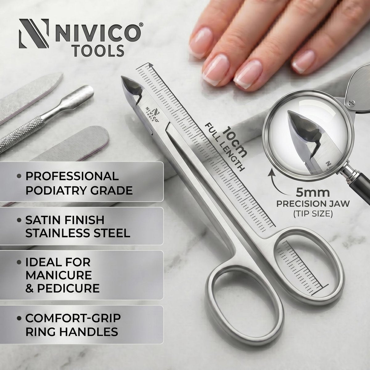 Nivico Tools Premium Cuticle Nipper – Professional Surgical Stainless Steel Cuticle Trimmer & Hangnail Clipper with Ring Handle for Manicure & Pedicure - görsel 5