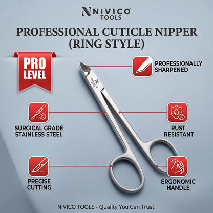 Nivico Tools Premium Cuticle Nipper – Professional Surgical Stainless Steel Cuticle Trimmer & Hangnail Clipper with Ring Handle for Manicure & Pedicure