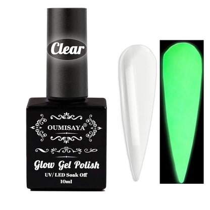 Oumisaya Glow in the Dark Clear Gel Polish 10ML - Semi-Clear Jelly Gel Polish Glow Green Color for Nail Art Design