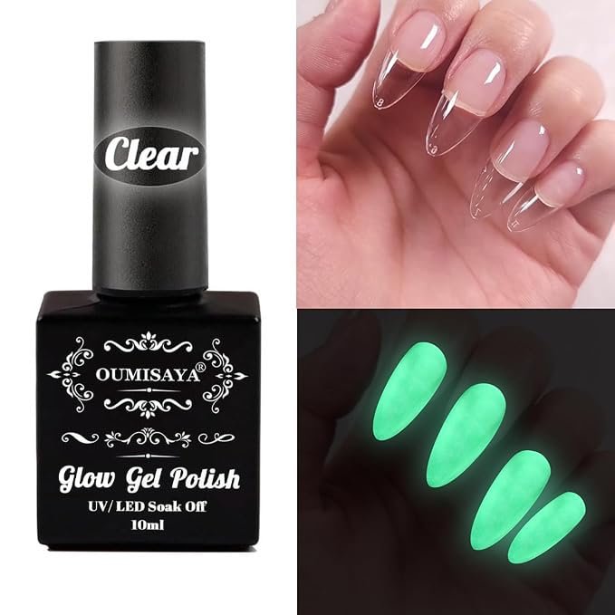Oumisaya Glow in the Dark Clear Gel Polish 10ML - Semi-Clear Jelly Gel Polish Glow Green Color for Nail Art Design - görsel 3