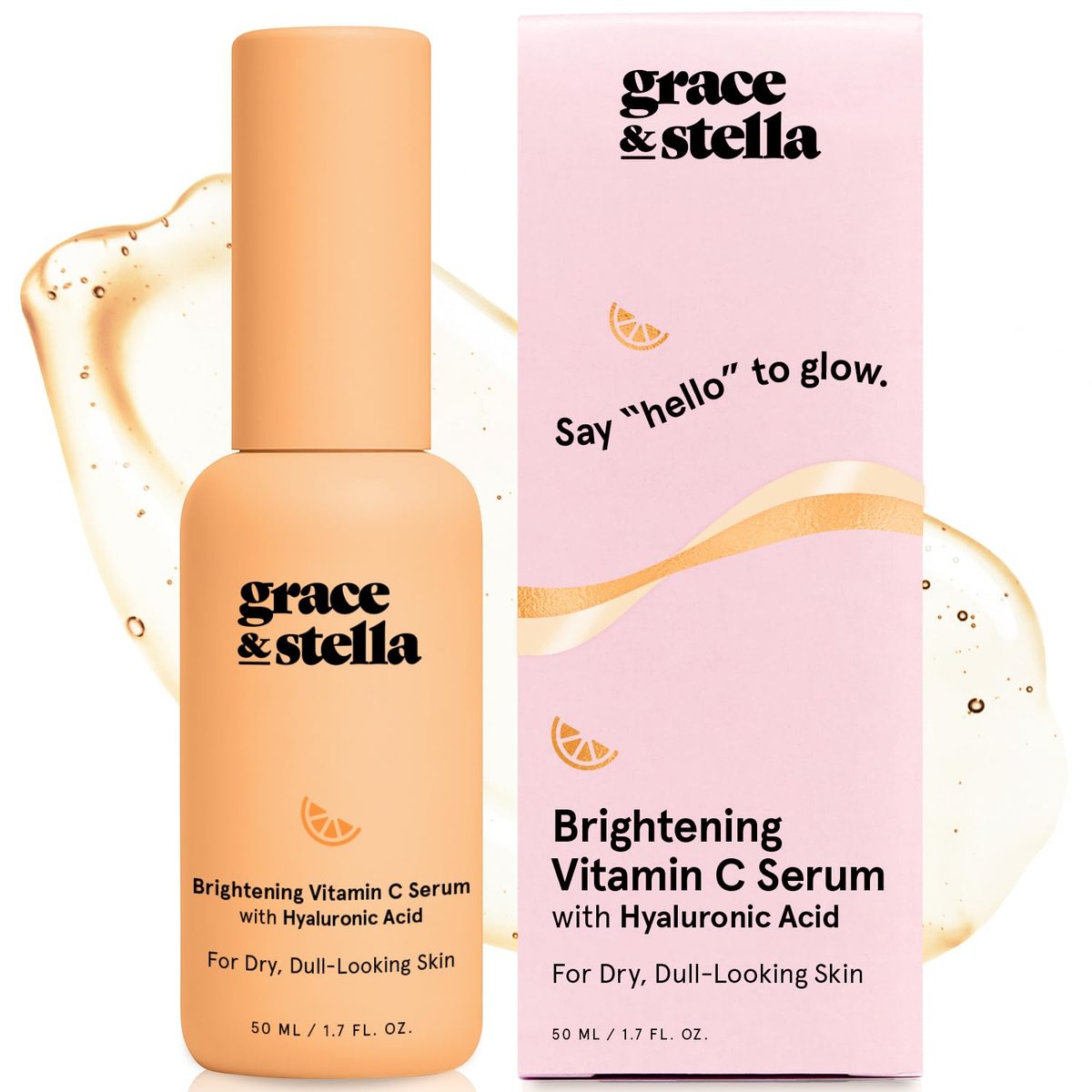 grace & stella Vitamin C Serum for Face - Brightening Serum with Hyaluronic Acid, 50ml / 1.7 fl oz, Vegan Skincare - görsel 1