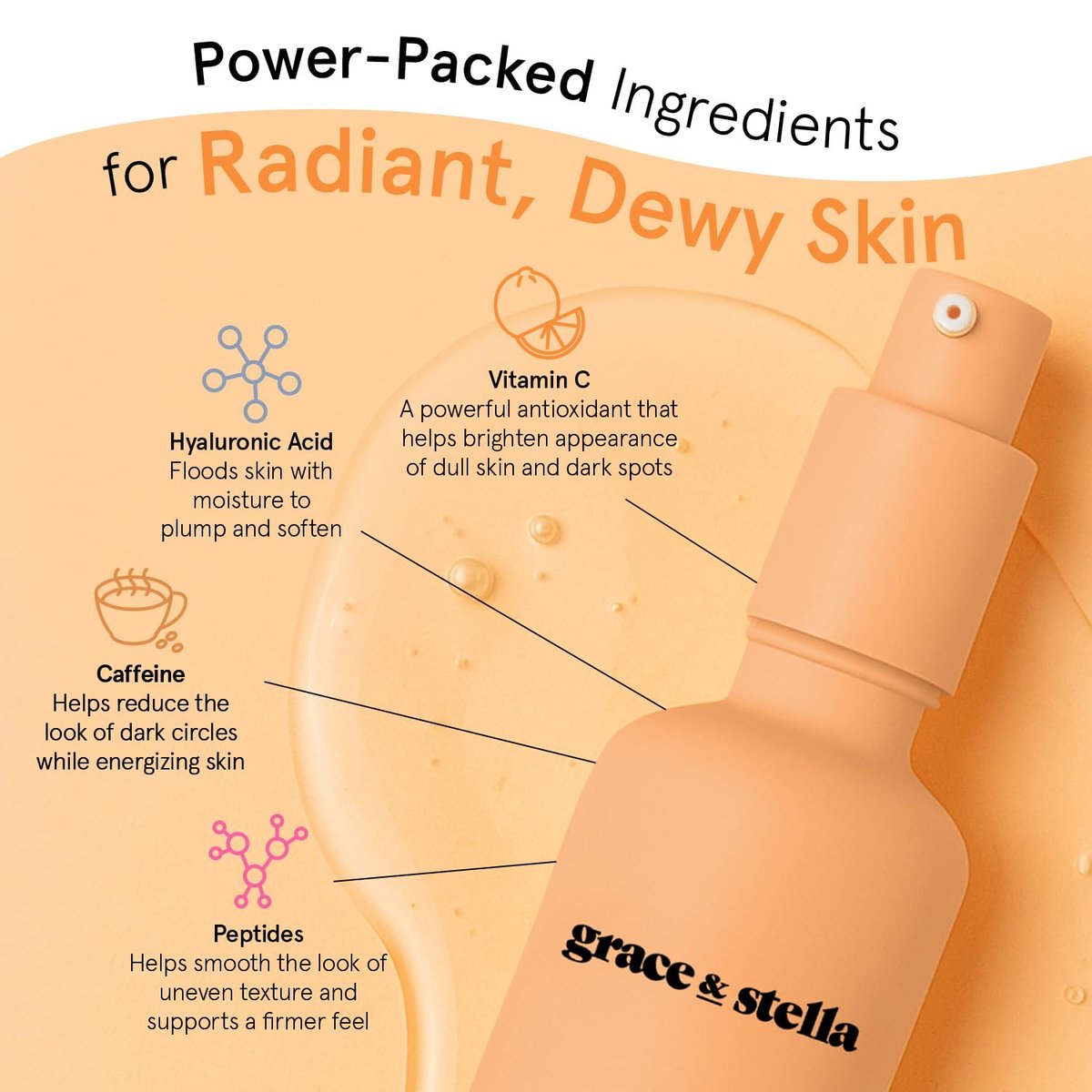 grace & stella Vitamin C Serum for Face - Brightening Serum with Hyaluronic Acid, 50ml / 1.7 fl oz, Vegan Skincare - görsel 7