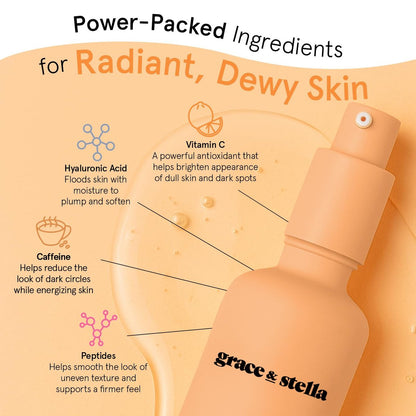 grace & stella Vitamin C Serum for Face - Brightening Serum with Hyaluronic Acid, 50ml / 1.7 fl oz, Vegan Skincare