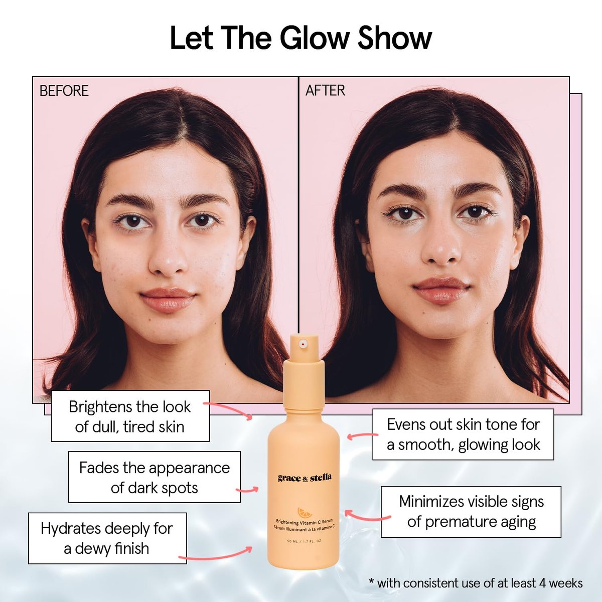 grace & stella Vitamin C Serum for Face - Brightening Serum with Hyaluronic Acid, 50ml / 1.7 fl oz, Vegan Skincare - görsel 5