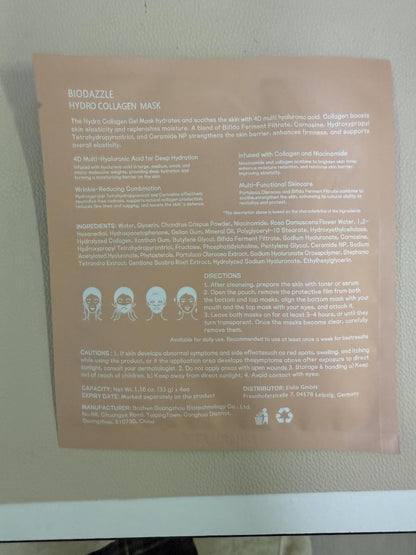 BIODAZZLE Collagen Skin Care Mask – 3 Pack (3 EA) Hydrating Face Mask for Glowing Skin
