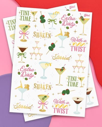 xo, Fetti Extra Dirty Martini Temporary Tattoos - 50 Gold Foil Pcs | Birthday Cocktail Accessory, Bachelorette Olive Party Favor, Cute 30th Bday Activity