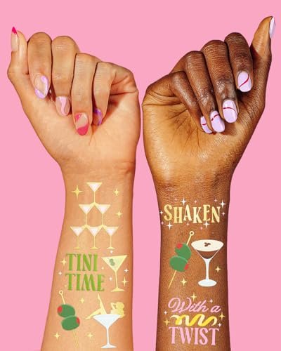 xo, Fetti Extra Dirty Martini Temporary Tattoos - 50 Gold Foil Pcs | Birthday Cocktail Accessory, Bachelorette Olive Party Favor, Cute 30th Bday Activity - görsel 5