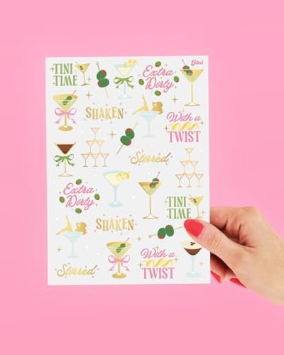 xo, Fetti Extra Dirty Martini Temporary Tattoos - 50 Gold Foil Pcs | Birthday Cocktail Accessory, Bachelorette Olive Party Favor, Cute 30th Bday Activity - görsel 9