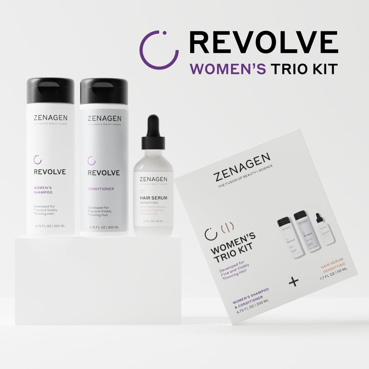 ZENAGEN Revolve Women's Trio Kit - Shampoo, Conditioner & Densifying Treatment for Fine, Visibly Thinning Hair Avelisse