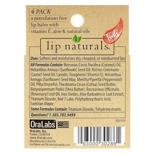 Lip Naturals Tinted Lip Balm 4 Pack - Assorted Colors with Beeswax, Coconut Oil, Vitamin E, and Aloe - Moisturizing Mint Flavored Lip Care - görsel 10