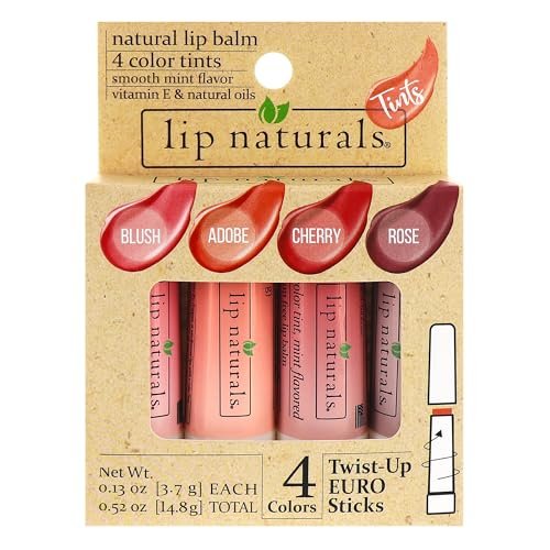 Lip Naturals Tinted Lip Balm 4 Pack - Assorted Colors with Beeswax, Coconut Oil, Vitamin E, and Aloe - Moisturizing Mint Flavored Lip Care - görsel 2