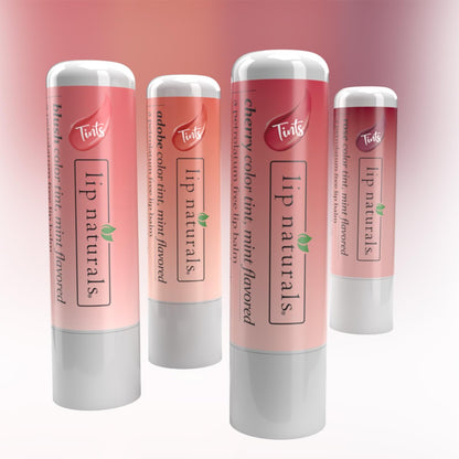 Lip Naturals Tinted Lip Balm 4 Pack - Assorted Colors with Beeswax, Coconut Oil, Vitamin E, and Aloe - Moisturizing Mint Flavored Lip Care