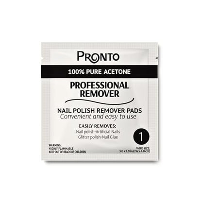 Pronto Nail Polish Remover Pads – 10 Individually Wrapped Pure Acetone Wipes for Salon & Home Use