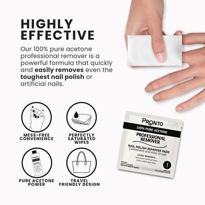 Pronto Nail Polish Remover Pads – 10 Individually Wrapped Pure Acetone Wipes for Salon & Home Use