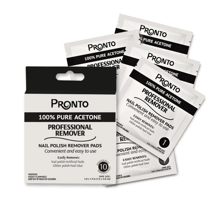 Pronto Nail Polish Remover Pads – 10 Individually Wrapped Pure Acetone Wipes for Salon & Home Use