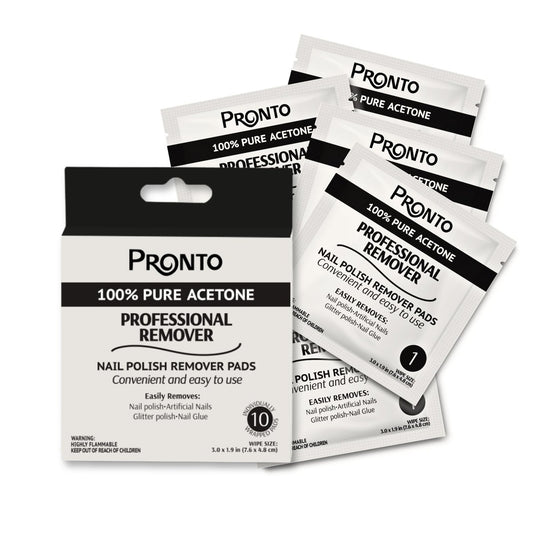 Pronto Nail Polish Remover Pads – 10 Individually Wrapped Pure Acetone Wipes for Salon & Home Use