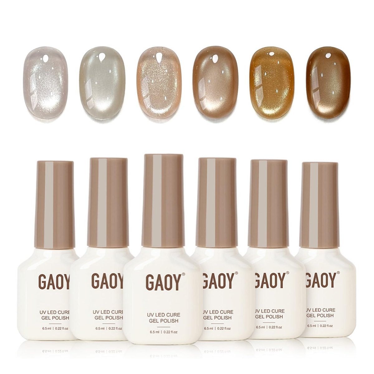 GAOY Brown Glitter Cat Eye Gel Polish Kit with Magnet - 6 Color Silver Holographic Nail Set for DIY Manicure (Crown Jewel, 0.22 oz each) Avelisse