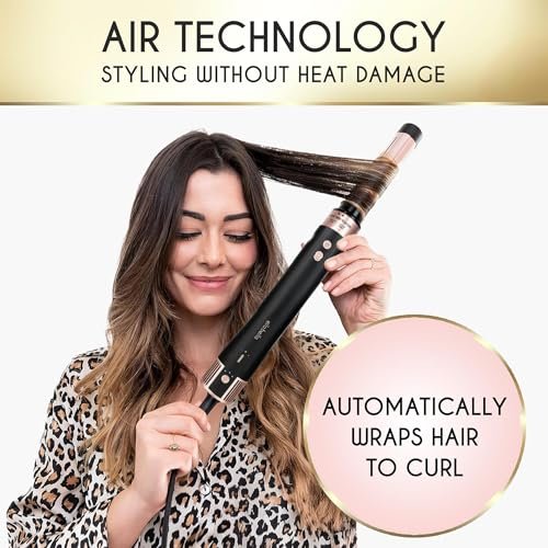 ELLA BELLA 6 in 1 Professional Hot Air Styler - Dual Voltage Hair Dryer & Straightener Set, Fast Drying Curling Volumizing Straightening, with Travel Case (Black/Rose Gold) Avelisse