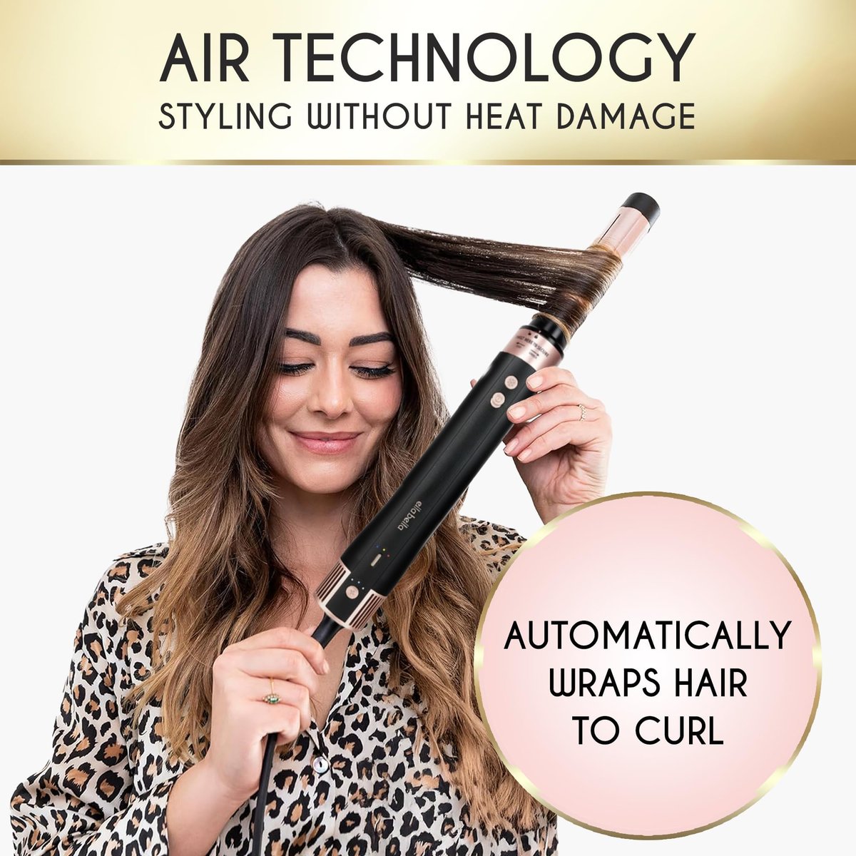 ELLA BELLA 6 in 1 Professional Hot Air Styler - Dual Voltage Hair Dryer & Straightener Set, Fast Drying Curling Volumizing Straightening, with Travel Case (Black/Rose Gold) Avelisse