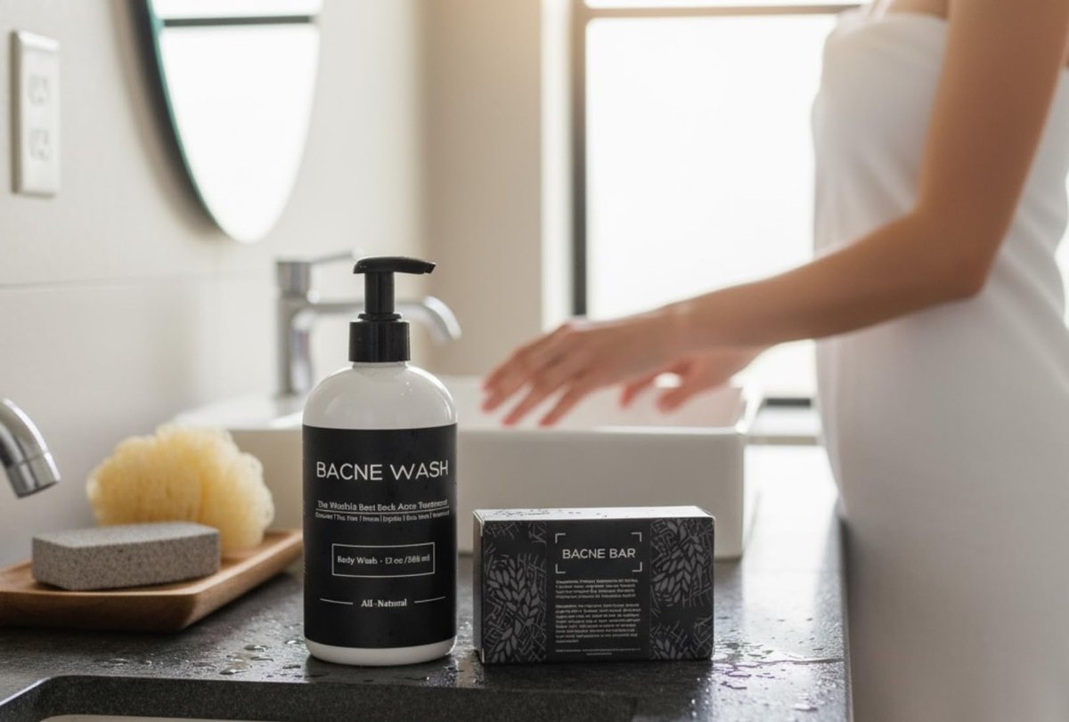 Bacne Wash: All Natural Back Acne Cleanser with Charcoal, Jojoba Oil, Tea Tree Oil, Neem Oil, Aloe Vera, Colloidal Oatmeal, and Vitamin E - Body Acne Wash for All Skin Types Avelisse
