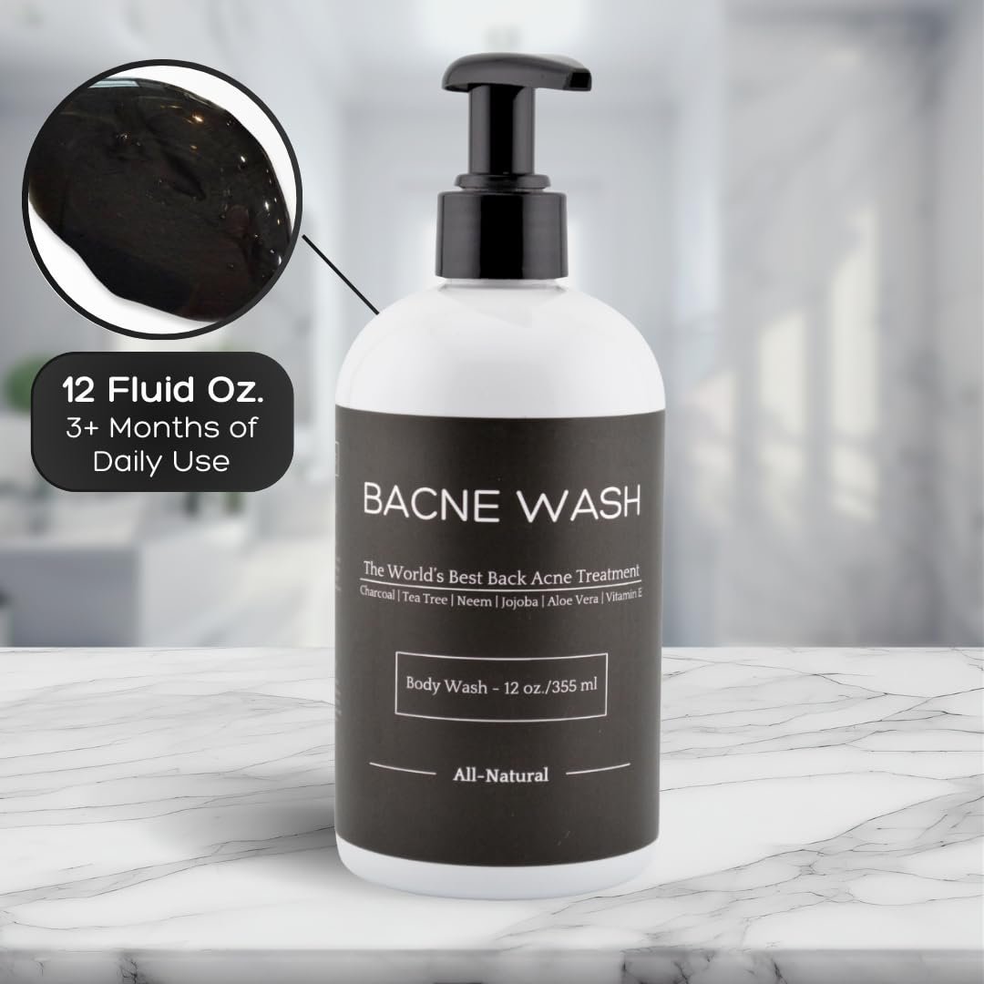 Bacne Wash: All Natural Back Acne Cleanser with Charcoal, Jojoba Oil, Tea Tree Oil, Neem Oil, Aloe Vera, Colloidal Oatmeal, and Vitamin E - Body Acne Wash for All Skin Types Avelisse