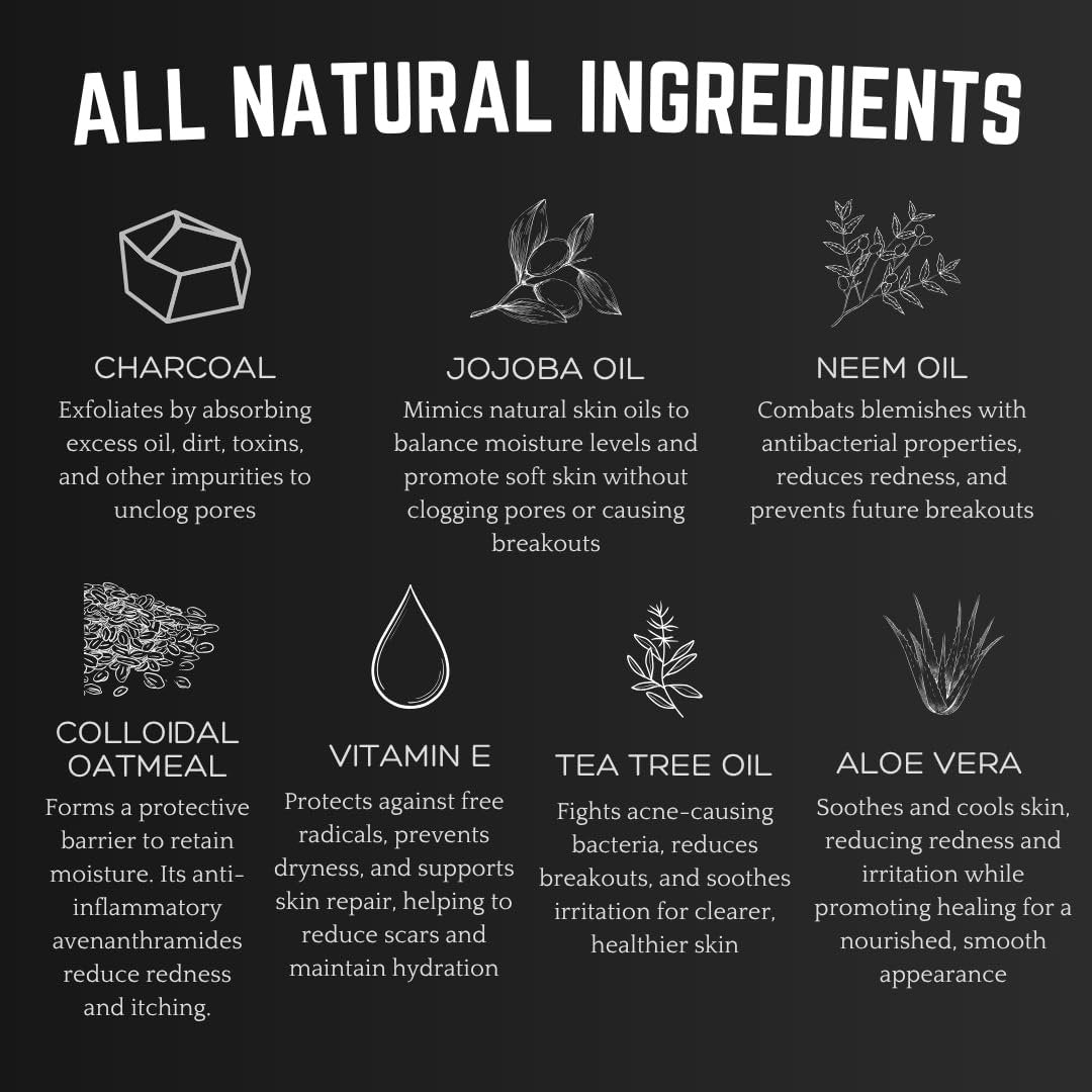 Bacne Wash: All Natural Back Acne Cleanser with Charcoal, Jojoba Oil, Tea Tree Oil, Neem Oil, Aloe Vera, Colloidal Oatmeal, and Vitamin E - Body Acne Wash for All Skin Types Avelisse