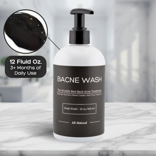 Bacne Wash: All Natural Back Acne Cleanser with Charcoal, Jojoba Oil, Tea Tree Oil, Neem Oil, Aloe Vera, Colloidal Oatmeal, and Vitamin E - Body Acne Wash for All Skin Types Avelisse