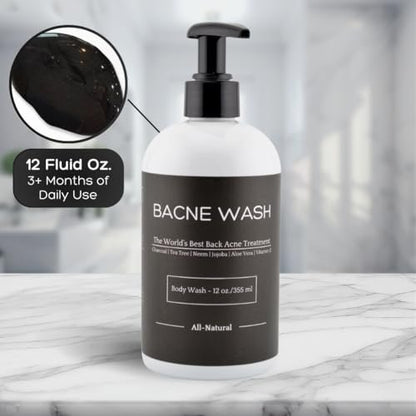 Bacne Wash: All Natural Back Acne Cleanser with Charcoal, Jojoba Oil, Tea Tree Oil, Neem Oil, Aloe Vera, Colloidal Oatmeal, and Vitamin E - Body Acne Wash for All Skin Types Avelisse