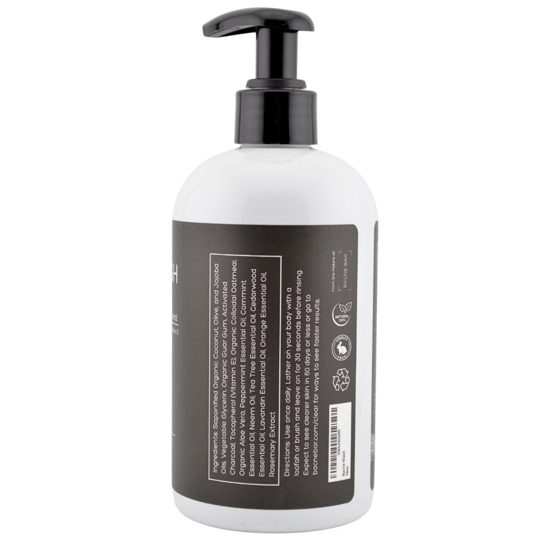 Bacne Wash: All Natural Back Acne Cleanser with Charcoal, Jojoba Oil, Tea Tree Oil, Neem Oil, Aloe Vera, Colloidal Oatmeal, and Vitamin E - Body Acne Wash for All Skin Types Avelisse
