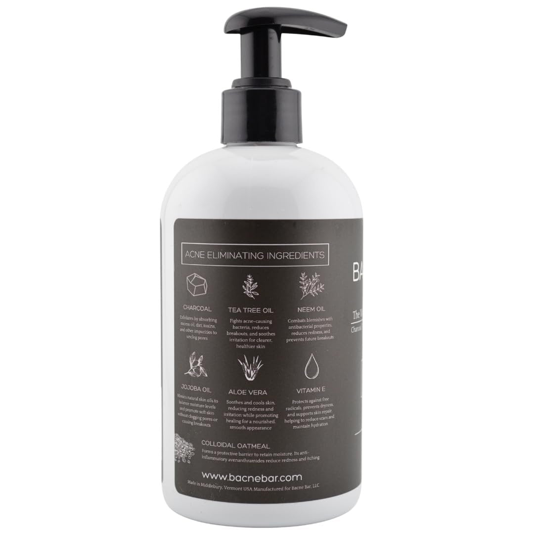 Bacne Wash: All Natural Back Acne Cleanser with Charcoal, Jojoba Oil, Tea Tree Oil, Neem Oil, Aloe Vera, Colloidal Oatmeal, and Vitamin E - Body Acne Wash for All Skin Types Avelisse