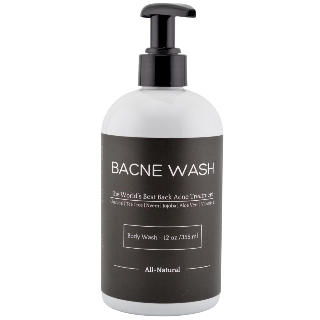 Bacne Wash: All Natural Back Acne Cleanser with Charcoal, Jojoba Oil, Tea Tree Oil, Neem Oil, Aloe Vera, Colloidal Oatmeal, and Vitamin E - Body Acne Wash for All Skin Types Avelisse