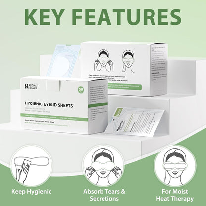 Aroma Season 100% Natural Cotton Hygienic Eyelid Sheets – 50 Individually Wrapped, Untreated Sheets for Use with Heated Eye Mask Avelisse